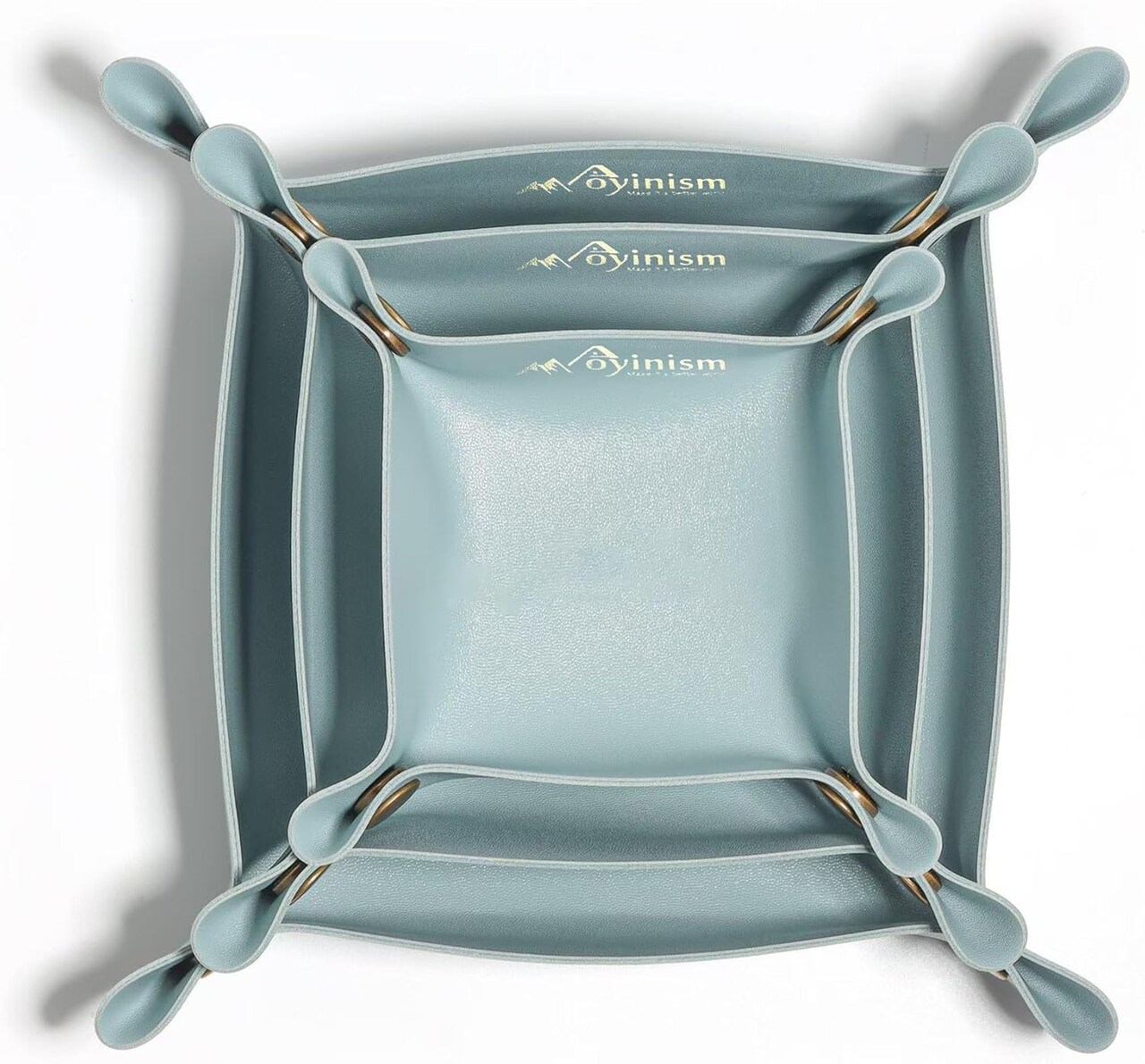 Leather Valet Tray, Premium Catchall Trays, Jewelry Trays,Folding Travel Organizer, Decorative Desk Organizer, Office/Home Organization Trays (Large Medium and Small, 3PCS)(Blue)